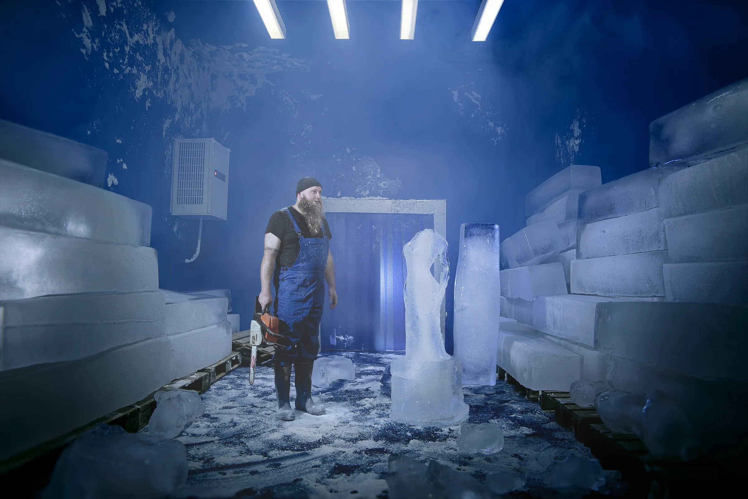 Blue Cube (CUBES I) – staged photograph of a hand-built miniature set by Seb Agnew