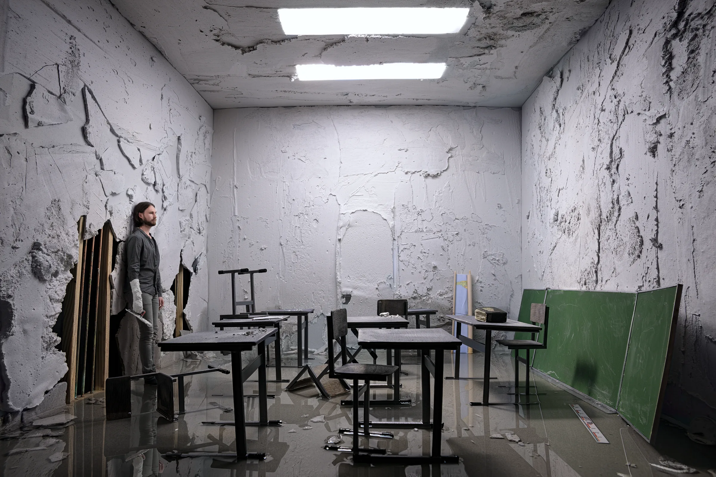 Grey Cube (CUBES I) – staged photograph of a hand-built miniature set by Seb Agnew