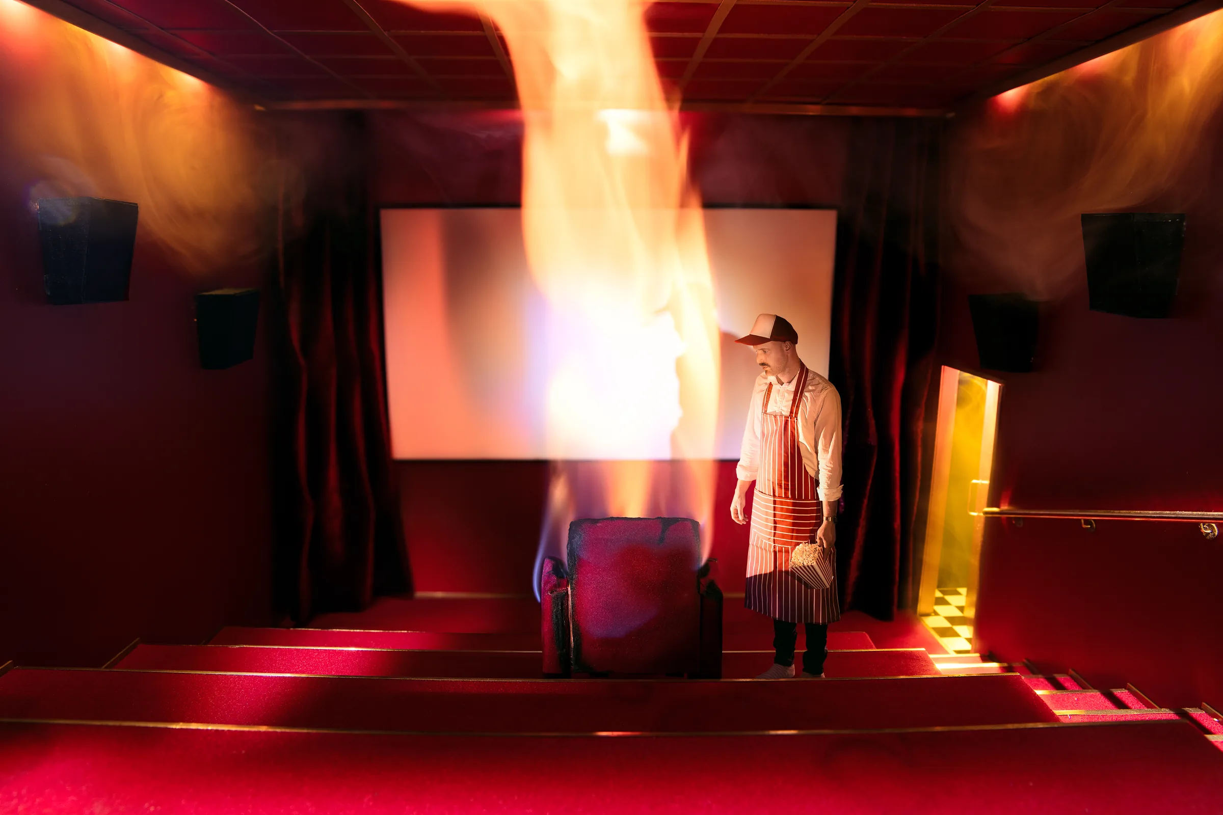 Red Cube (CUBES I) – staged photograph of a hand-built miniature set by Seb Agnew