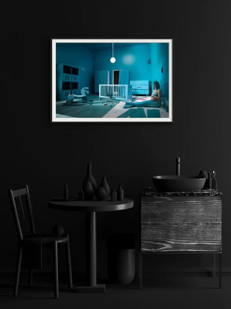 Cyan Cube, framed, large